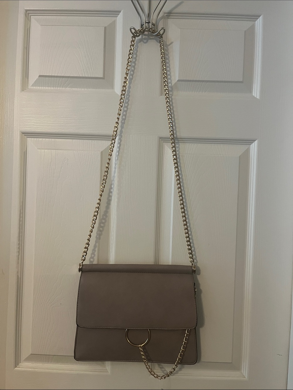 Taupe Chain-Detail Crossbody Bag
